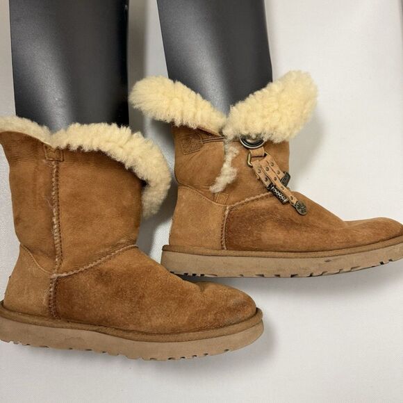 UGG Boots Womens 8 Chestnut Azalea Charms Sheepskin Tan Brown Boho Cozy - Picture 5 of 12